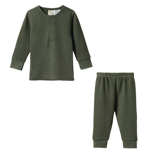 Nature Baby Long Sleeve Waffle Pyjamas 2pc - Thyme