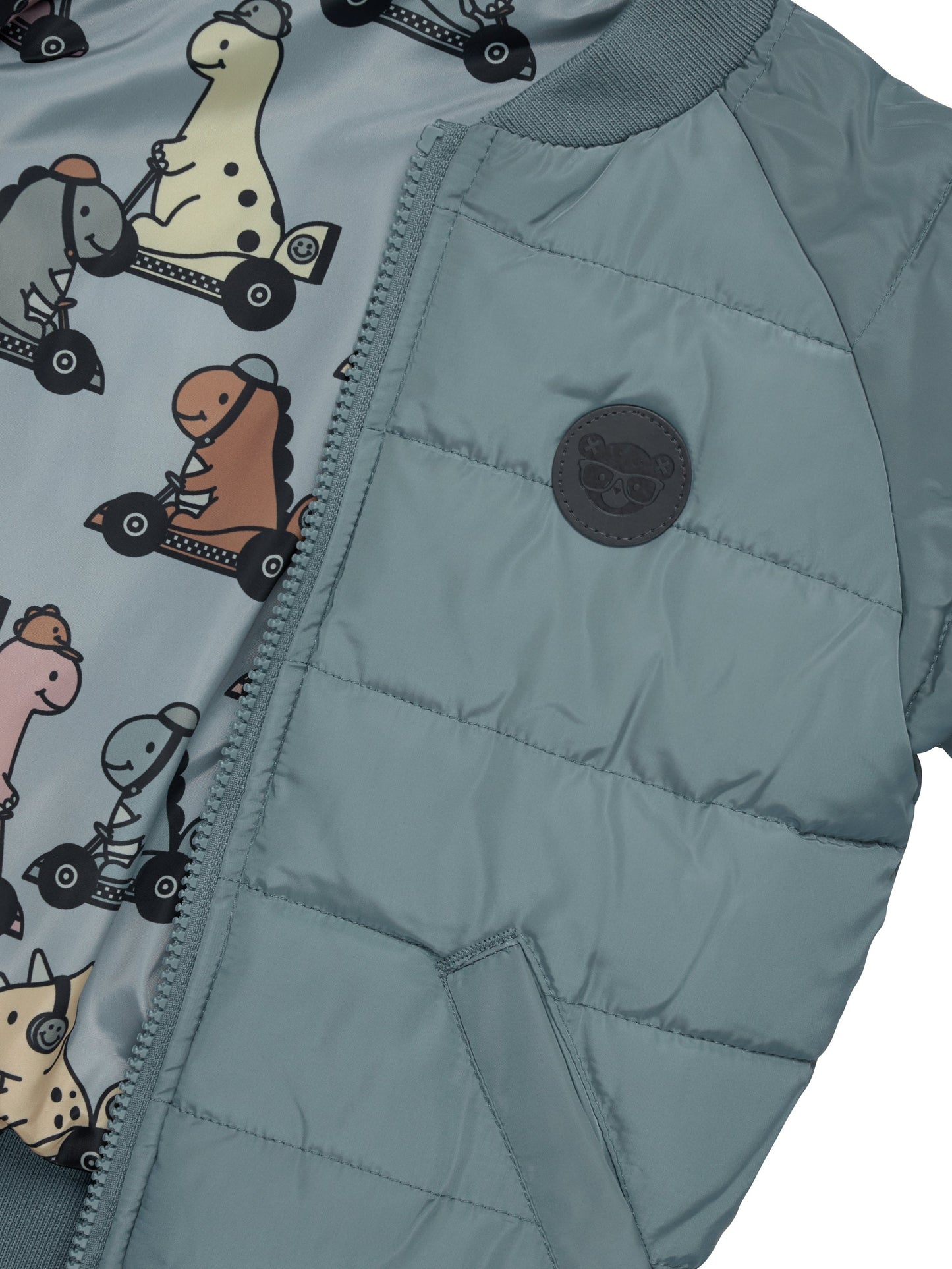 Huxbaby Dino Racer Reversible Bomber - Slate + Teal